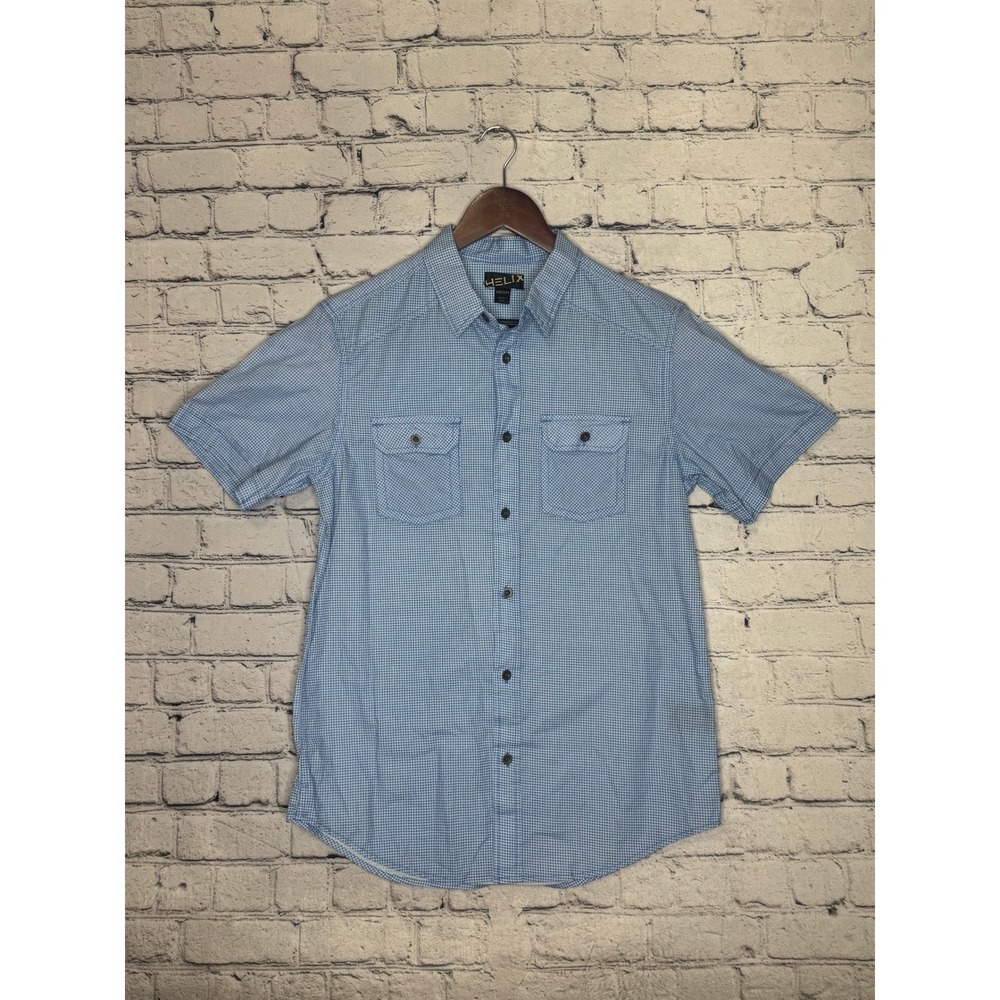 Helix Men's Short Sleeve Button Down Shirt Blue Gingham Check Size‎ Medium